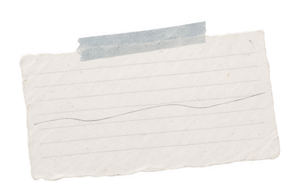 A thin ruled paper note held by translucent blue washi